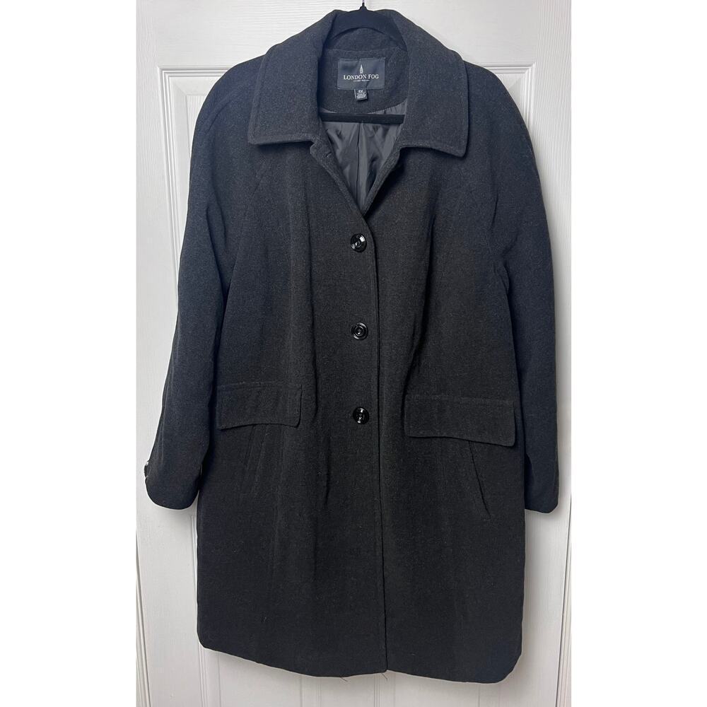 London Fog Charcoal Gray Wool Blend Heavy Overcoat Jacket Size 2X